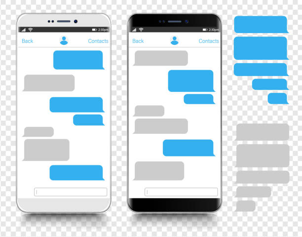 sms-messaging. smartphone, handy vorlage realistische vektorabbildung. sprechblase. die diskussion - kurznachricht stock-grafiken, -clipart, -cartoons und -symbole