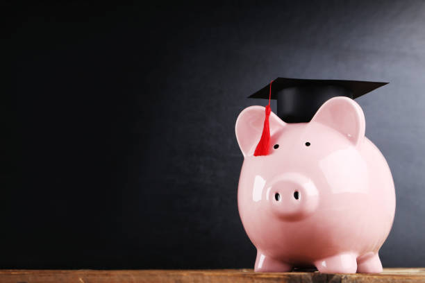 istock Piggybank with graduation cap on blackboard background 1144949568