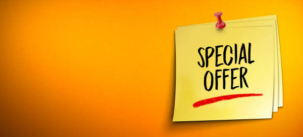 istock Yellow Sticky Note With special offer Message And Red Push Pin On Orange Background 1144950056