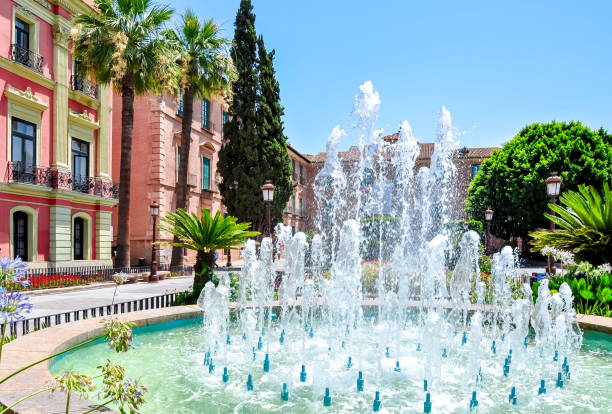 Fountain of Hispalis with nereid sea nymphs (Fuente Hispalis) in Puerta de Jerez, Seville (Sevilla), Andalusia, Southern Spain