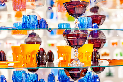 colorful glasses for sale in art shop