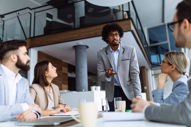 istock Young businessman giving presentation in the office 1144961552
