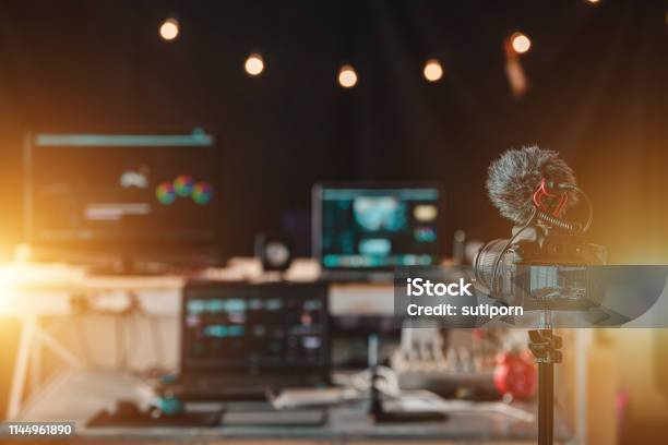 Equipment In The House Studio Of Vlogger Professional Content Creator Stock Photo - Download Image Now