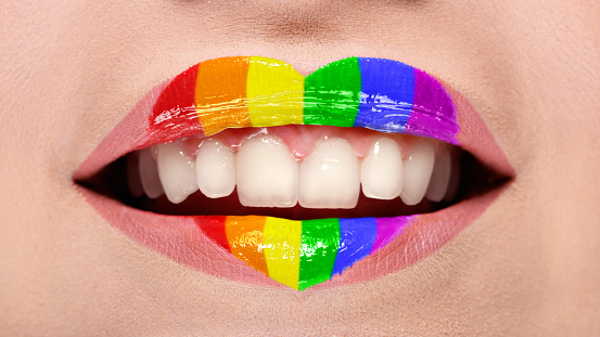 Lesbian With Love Makeup - Pride Flag Painted On Lips