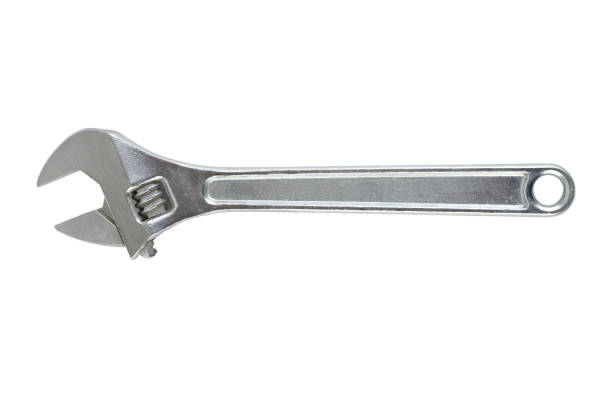 chave inglesa ajustável isolada no branco - adjustable wrench wrench isolated spanner - fotografias e filmes do acervo