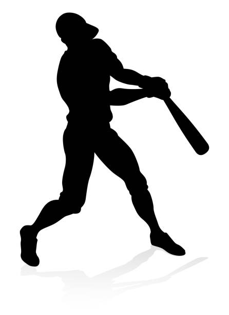 бейсболист силуэт - baseball batting bat fielder stock illustrations