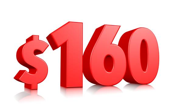 istock 160$ One hundred sixty price symbol. red text number 3d render with dollar sign on white background 1144971177