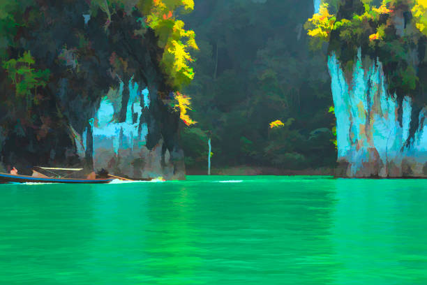 Khao Sok Lake National Park in Thailand. The lake is man made with a Dam and one end. The flooding of the valley has created an abundance of steep sided limestone islands.