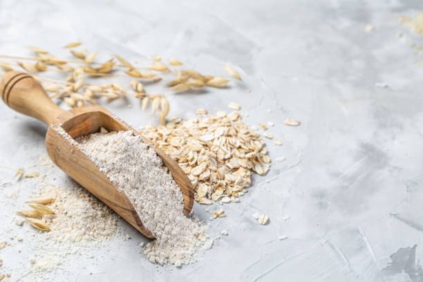 gluten free concept - oat flour - oat imagens e fotografias de stock