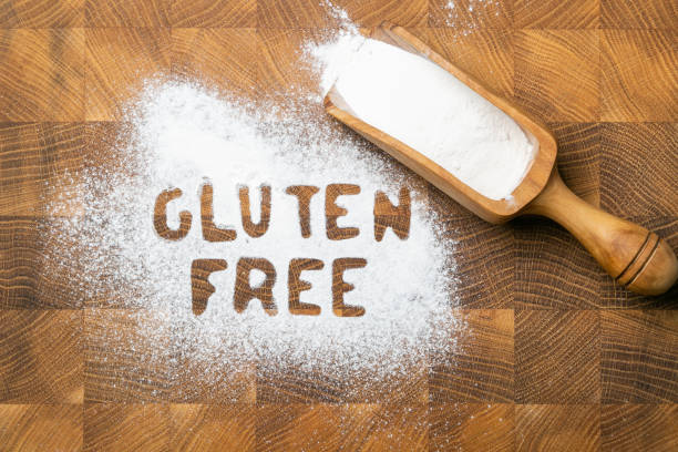 istock Gluten free concept - text on rice flour 1144977560