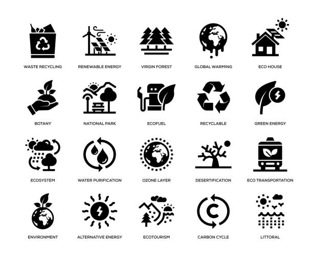 illustrations, cliparts, dessins animés et icônes de ensemble d’icônes d’écologie - water pumping windmill