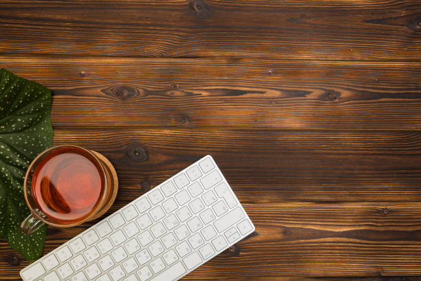 Top view wooden office  desk  with copy space - Image