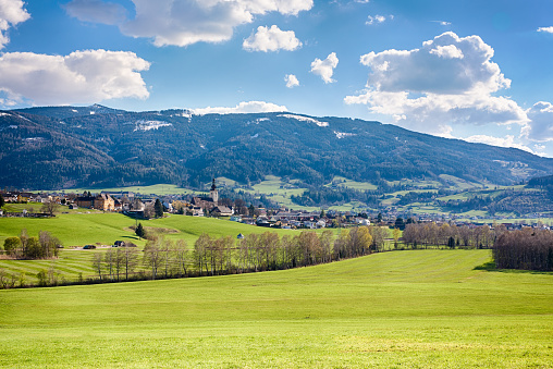 Irdning in the Austrian Ennstal, Steiermark. Spring time view.