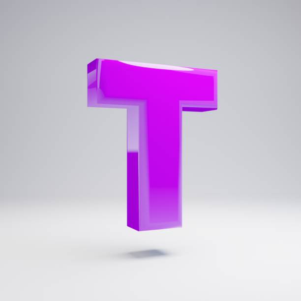istock Volumetric glossy violet uppercase letter T isolated on white background. 1144983947