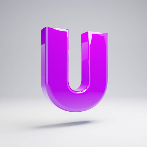 istock Volumetric glossy violet uppercase letter U isolated on white background. 1144983966