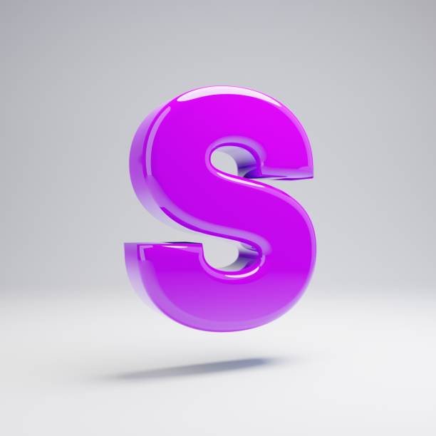 Volumetric glossy violet uppercase letter S isolated on white background. 3D rendered alphabet. Modern font for banner, poster, cover, logo design template element.