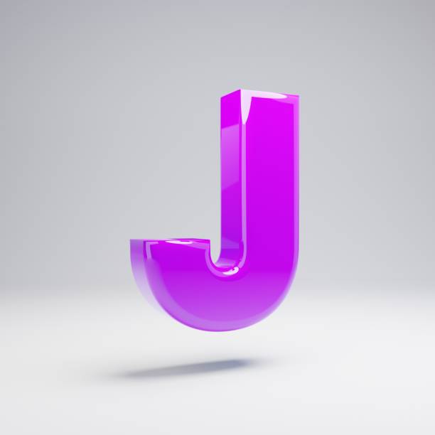 Volumetric glossy violet uppercase letter J isolated on white background. 3D rendered alphabet. Modern font for banner, poster, cover, logo design template element.
