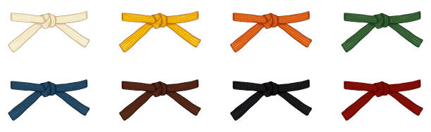 Vector Set of Cartoon Color Karate Belts. Vector Set of Cartoon Color Karate Belts. Full Collection. martial arts stock illustrations