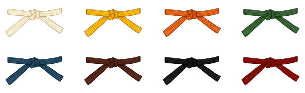 Vector Set of Cartoon Color Karate Belts. Vector Set of Cartoon Color Karate Belts. Full Collection. yellow belt stock illustrations