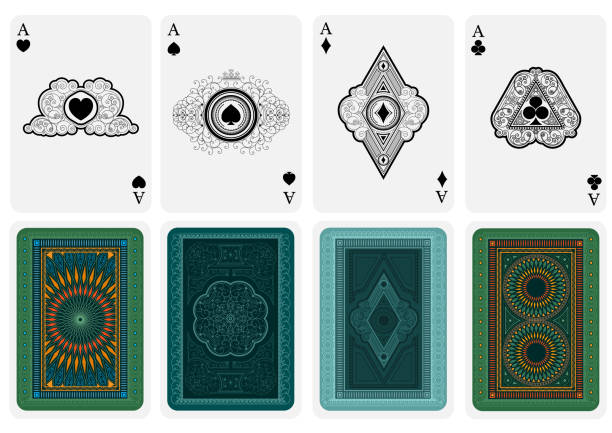 bestes set aus vier kartenarzen mit unterschiedlichen gesichtern und rückenlehnen - ace of spades illustrations stock-grafiken, -clipart, -cartoons und -symbole