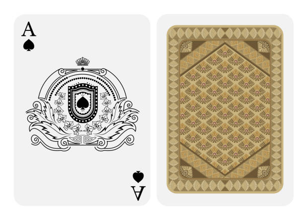 istock Ace of spades face with spades inside of floral pattern and abstract wreath and back with brown colors texture on suit. Vector card template 1144984646