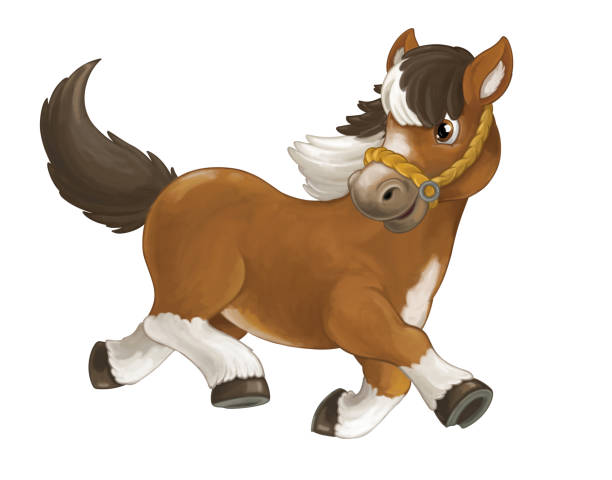 istock Cartoon happy horse is standing smiling and looking - on white background 1144984736