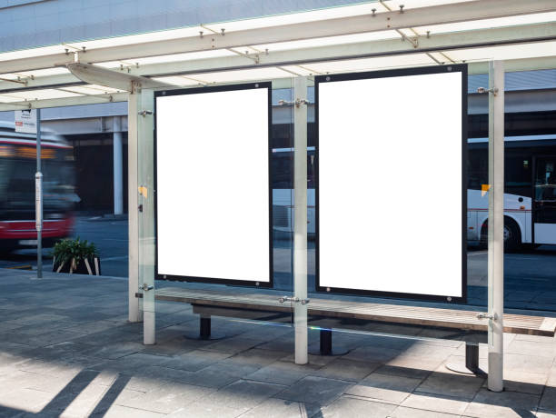 Mock up Posters Media Banners template Bus Shelter Mock up Posters Signboard Banners template Bus Shelter Media outdoor Advertiseing bus shelter stock pictures, royalty-free photos & images