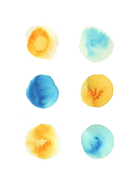 istock Watercolor hand painted circles in orange and blue colors 1144985983