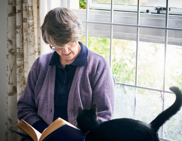 istock Elderly lady reads with cat 1144987894