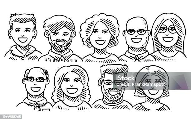Business Team Portraits Drawing Stock Illustration - Download Image Now - Drawing - Art Product, Women, People