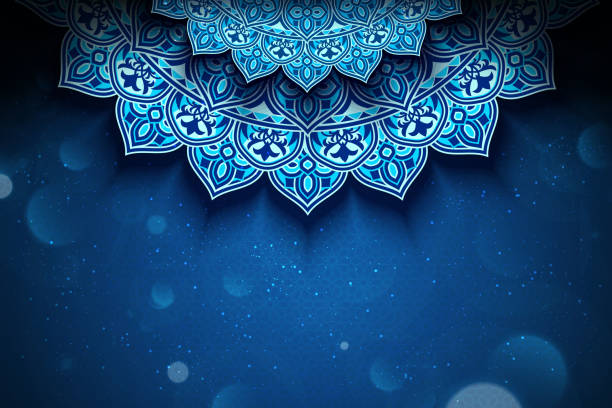 Blue arabesque flower background vector art illustration