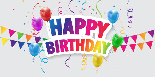 ilustraciones, imágenes clip art, dibujos animados e iconos de stock de feliz cumpleaños globos de fondo colorido celebración con confeti. - birthday