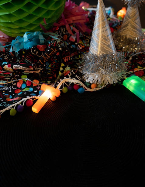 istock Birthday party themed decor with dark background 1144994061