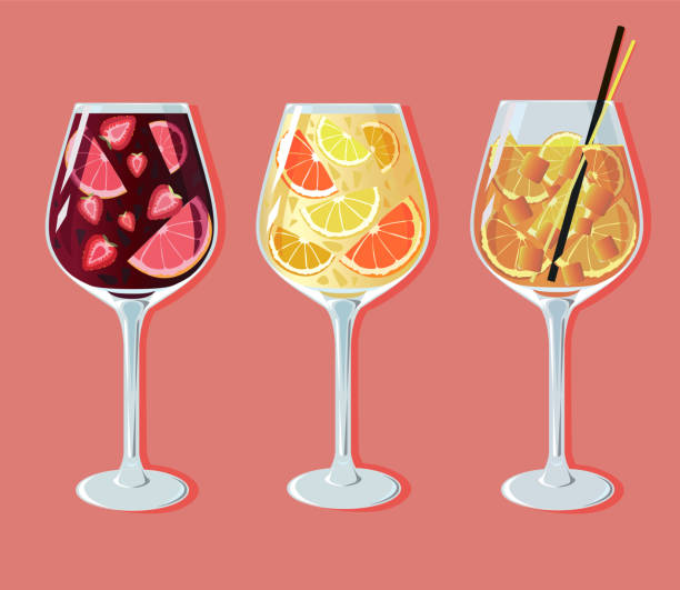 bildbanksillustrationer, clip art samt tecknat material och ikoner med sangria rött och vitt vin och aperol spritz cocktails som vektor illustration - sangria