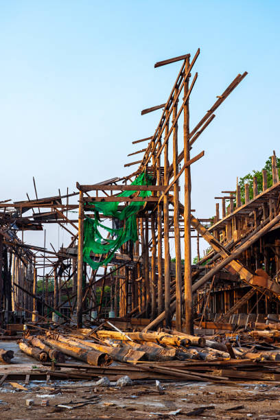 istock Wood frame construction of old demolished rice mill 1144997141