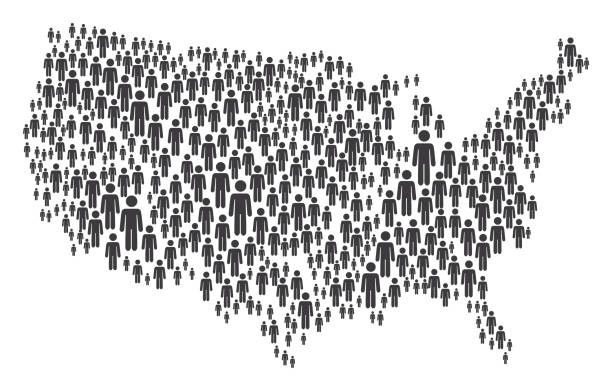 USA Map Made of Grey Stickman Figures Vector of USA Map Made of Grey Stickman Figures crowd of people icons stock illustrations