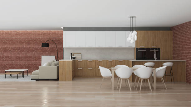 istock Modern kitchen interior. Interior design in the style of Loft. 3D rendering. 1144998426