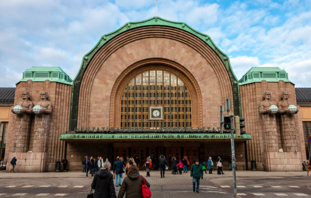 Helsinki, Finland - July 10, 2024 - View of people coming and going from the Helsinki Central Station. The station is used by approximately 400,000 people per day, of whom about 200,000 are passengers.