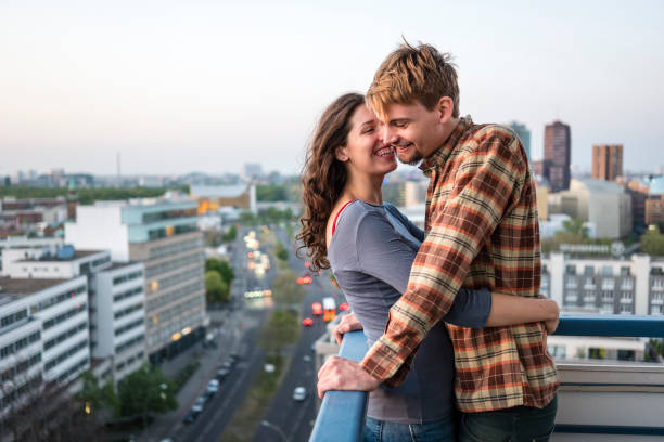 istock Love: young couple enjoy aerial view over Berlin 1144999583