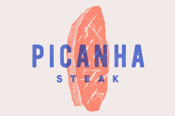 steak, picanha. poster mit steak-silhouette, typografie - steak meat strip steak restaurant stock-grafiken, -clipart, -cartoons und -symbole