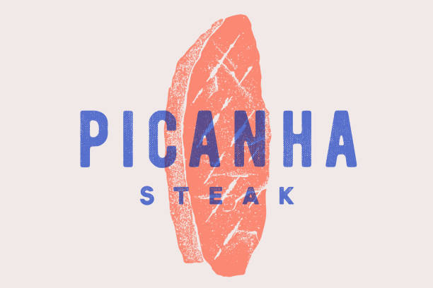 stek, picanha. plakat z sylwetką steku, typografią - strip steak steak barbecue grill cooked stock illustrations