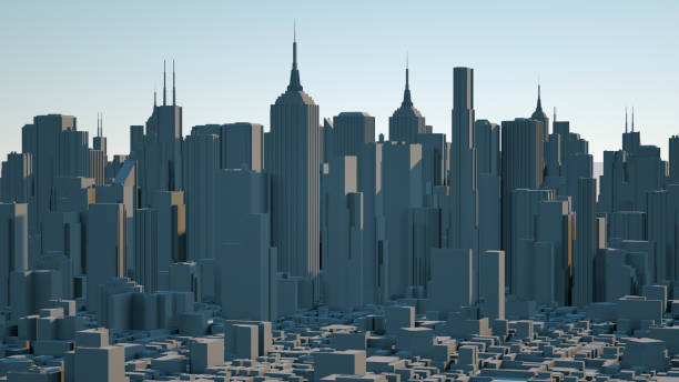 istock 3d rendering. Futuristic city and spaceships 1145001197