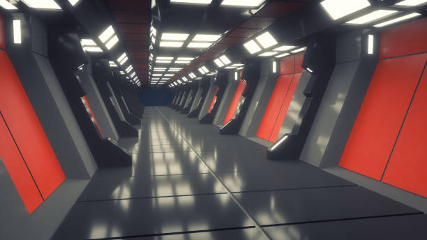 istock 3d render interior. Futuristic hallway. Interior concept design 1145001703