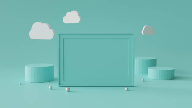 istock Blank picture frame with cylinder podium. Abstract geometric background for display or mockup. 3D rendering. 1145004024
