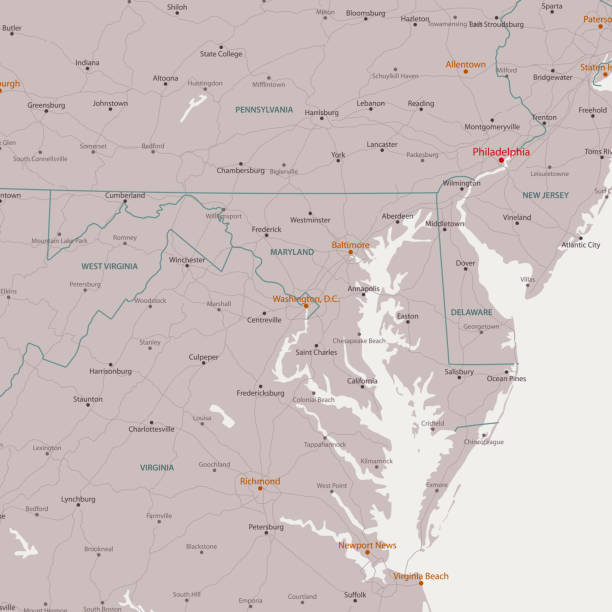 washington dc area vector map - maryland bundesstaat stock-grafiken, -clipart, -cartoons und -symbole