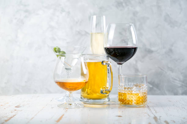 istock Selection of alcoholic drinks - beer, wine, martini, champagne, cogniac, whiskey 1145005806