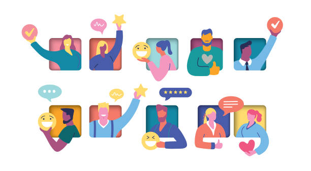 illustrazioni stock, clip art, cartoni animati e icone di tendenza di concetto di feedback degli utenti - esprimere a gesti illustrazioni