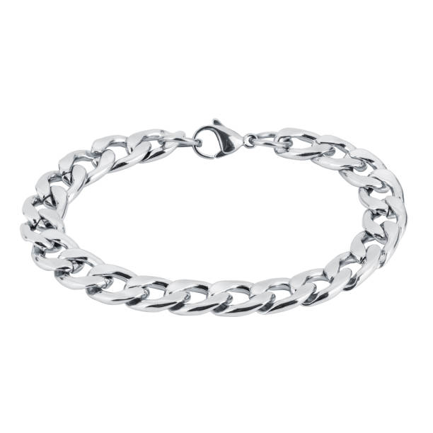 istock Fashion silver bracelet isolated on white background 1145012995