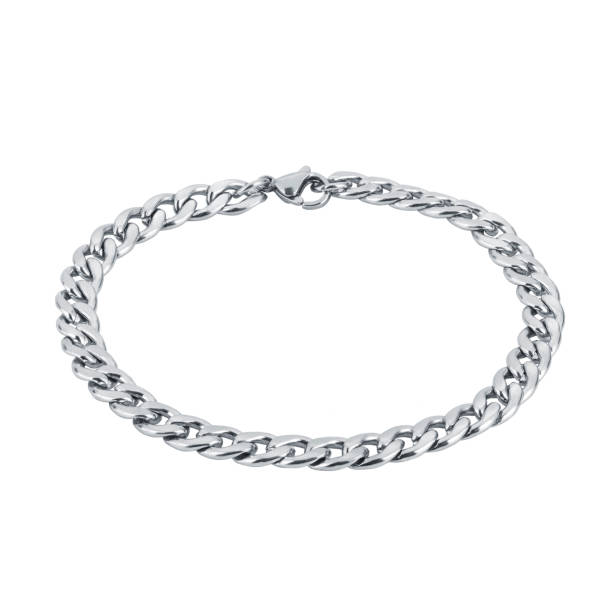 istock Fashion silver bracelet isolated on white background 1145013076