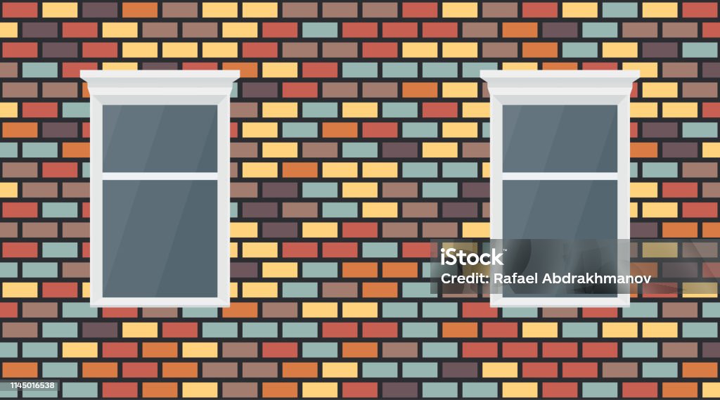 Vector Colorful Red Blue Brown Yellow Violet Dark Brick Wall Background Old  Texture Urban Masonry And Window Vintage Architecture Block Wallpaper Retro  Facade Room Illustration Stock Illustration - Download Image Now - iStock